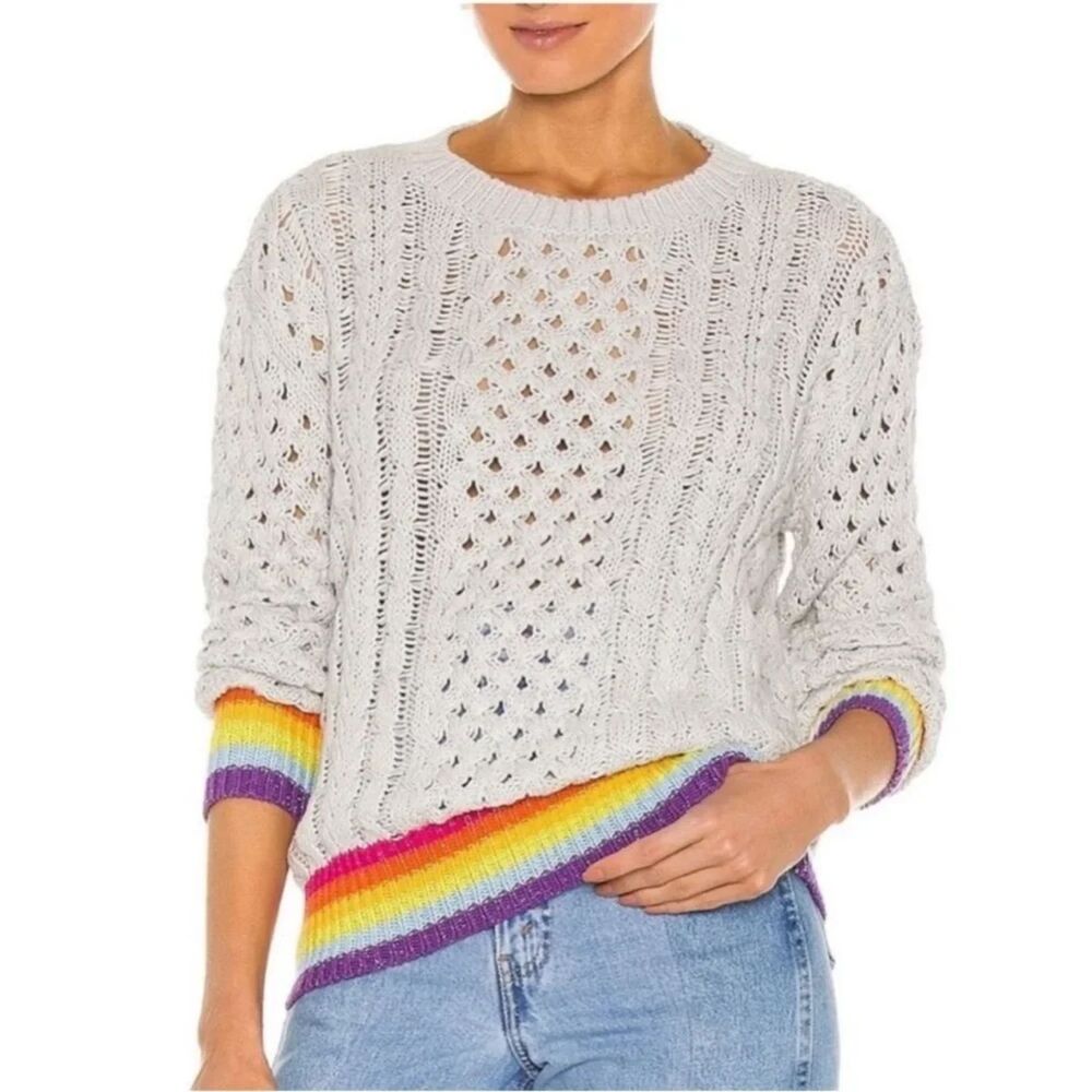 Le Superbe Silver Lining Sinbad Sweater M Cashmere Open Knit Rainbow Shimmer